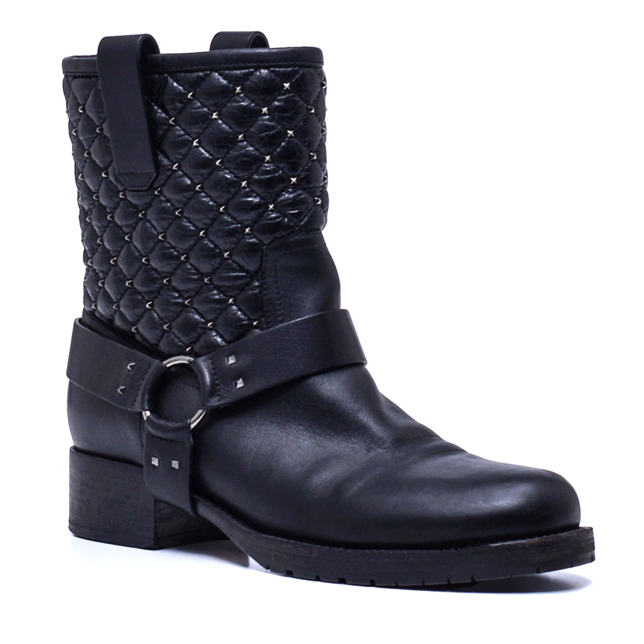 Valentino - Black Leather Studded Boots / 38.5